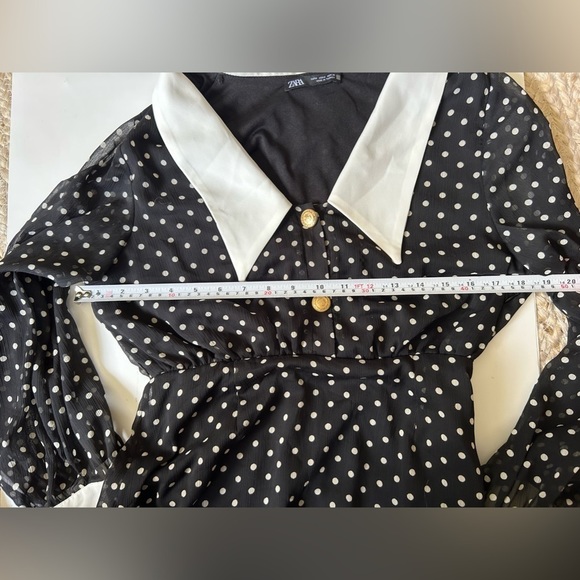 ZARA bloggers favourite Poka Dot Mini Dress With Gold Button black white - Picture 15 of 15